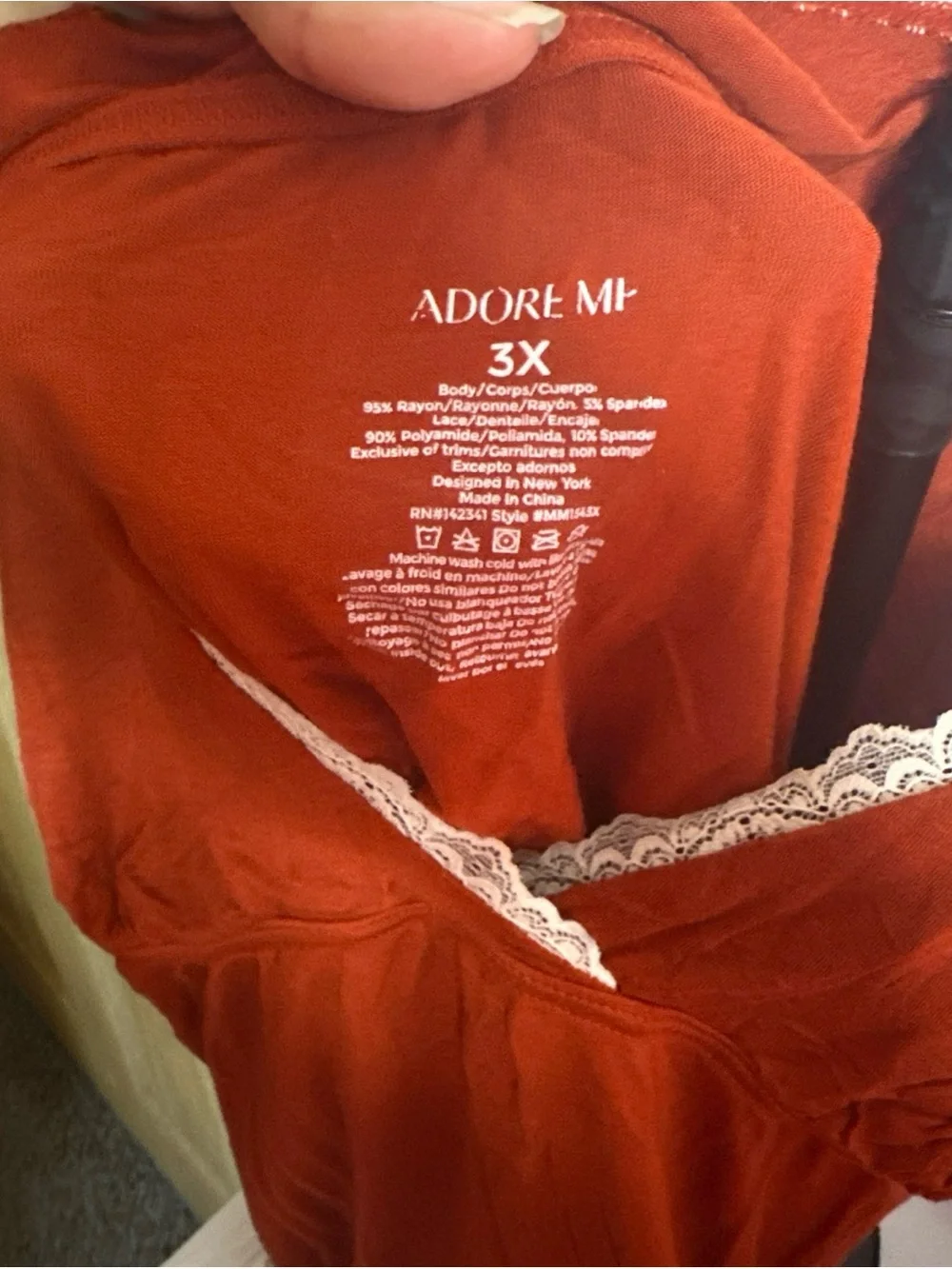 Adore Me Rust Camisole and Wide-Leg Pajama Set with Cream Lace